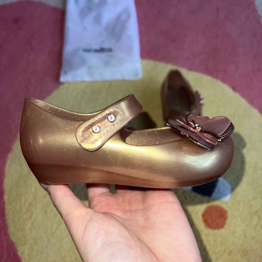 Mini Melissa Rose Gold Butterfly Mary Jane Shoes
